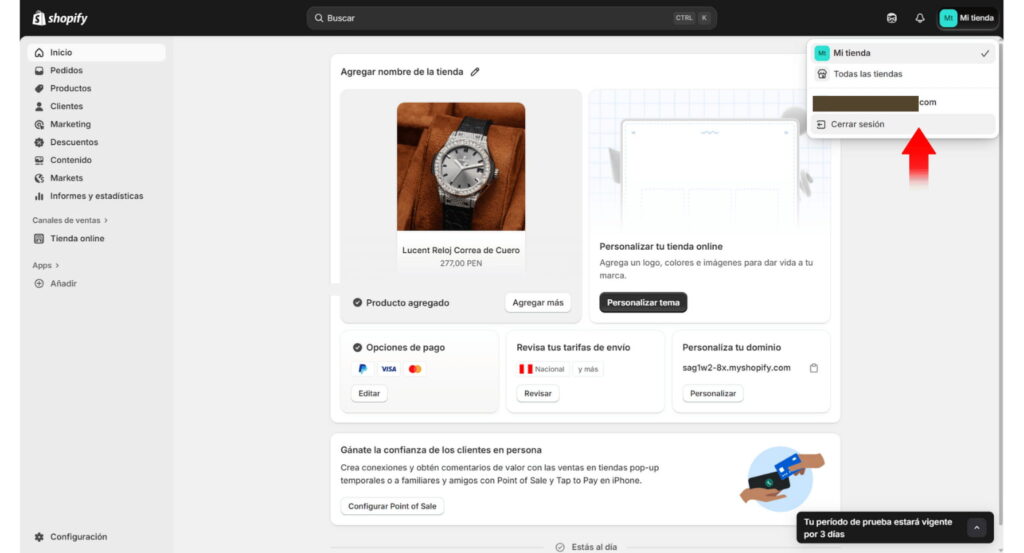Cerrar sesion tienda shopify