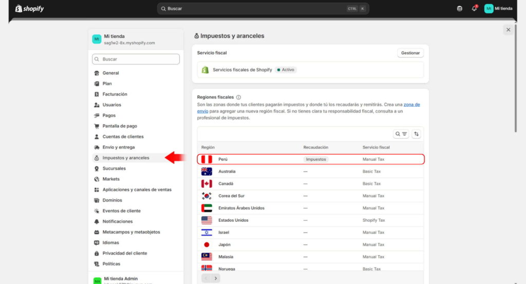 Configurar impuestos shopify