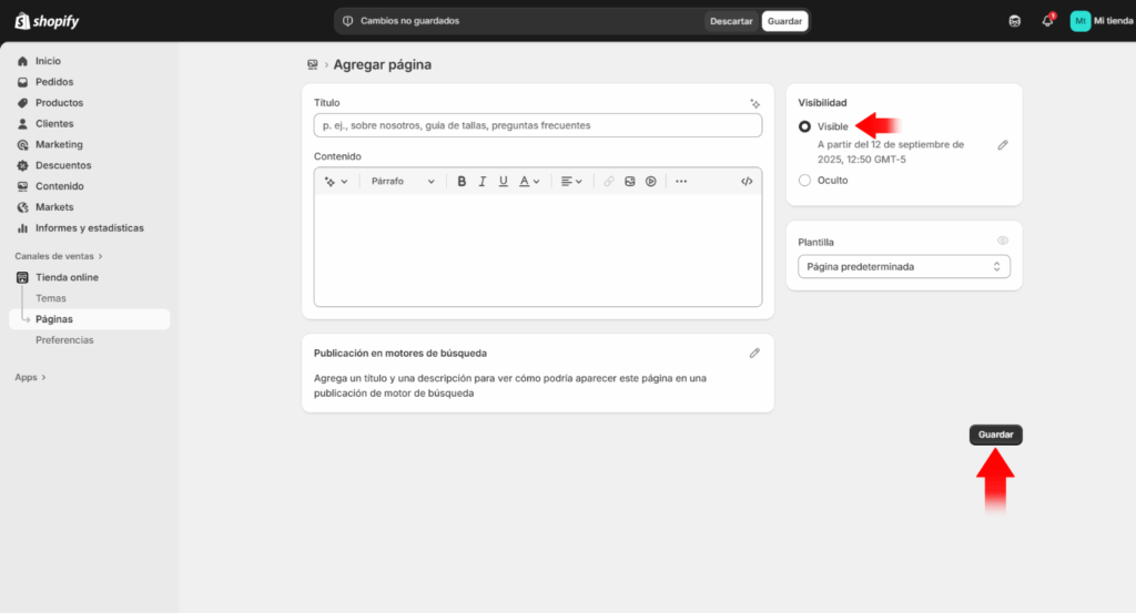 Creando nuestra pagina interna en shopify