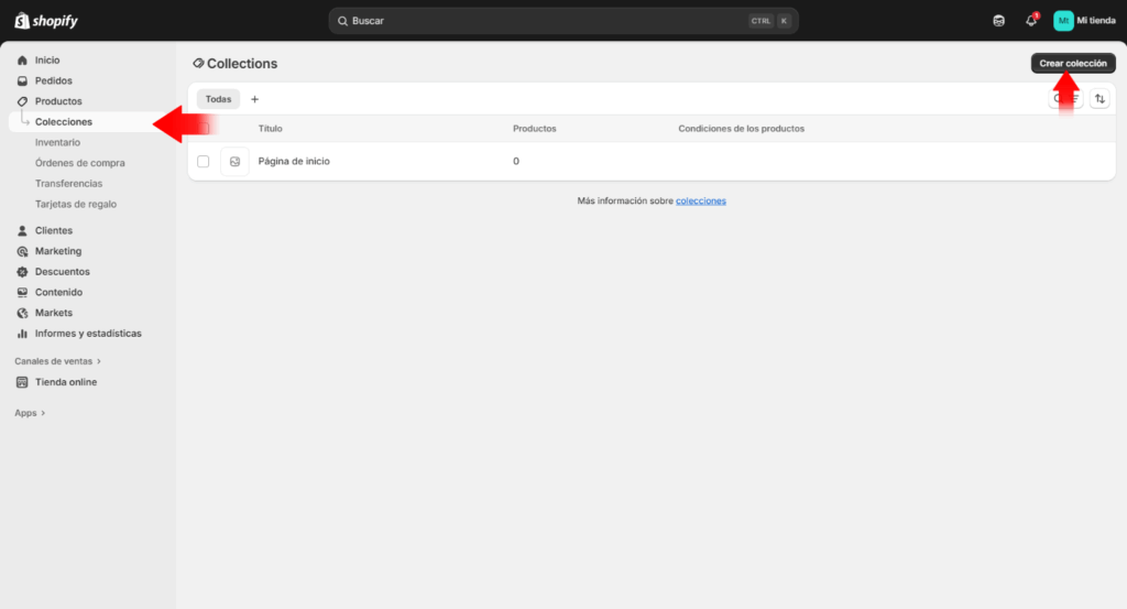 Crear colecciones en shopify