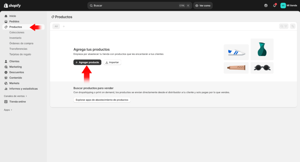 Crear el primer producto shopify