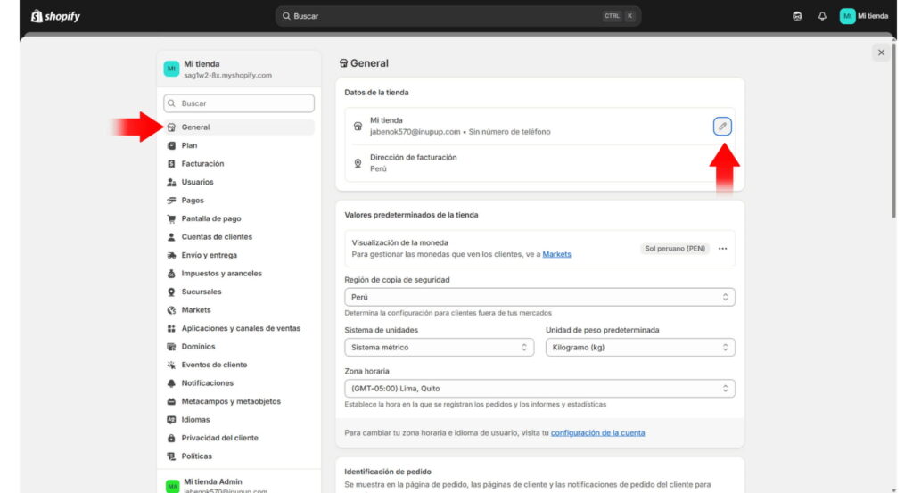 Editar nombre de tienda en shopify