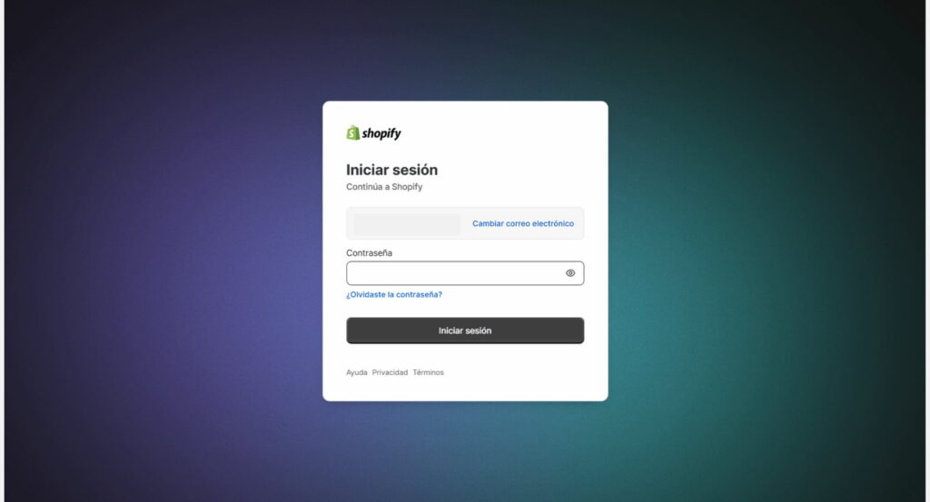 Iniciar sesion shopify