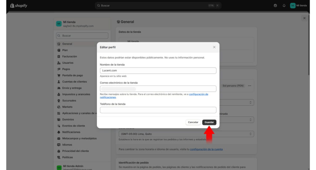 Personalizar nombre de tienda en shopify