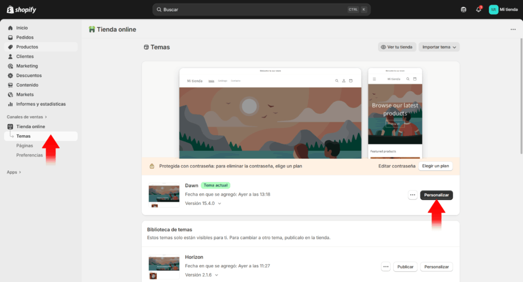 Temas de Tienda shopify