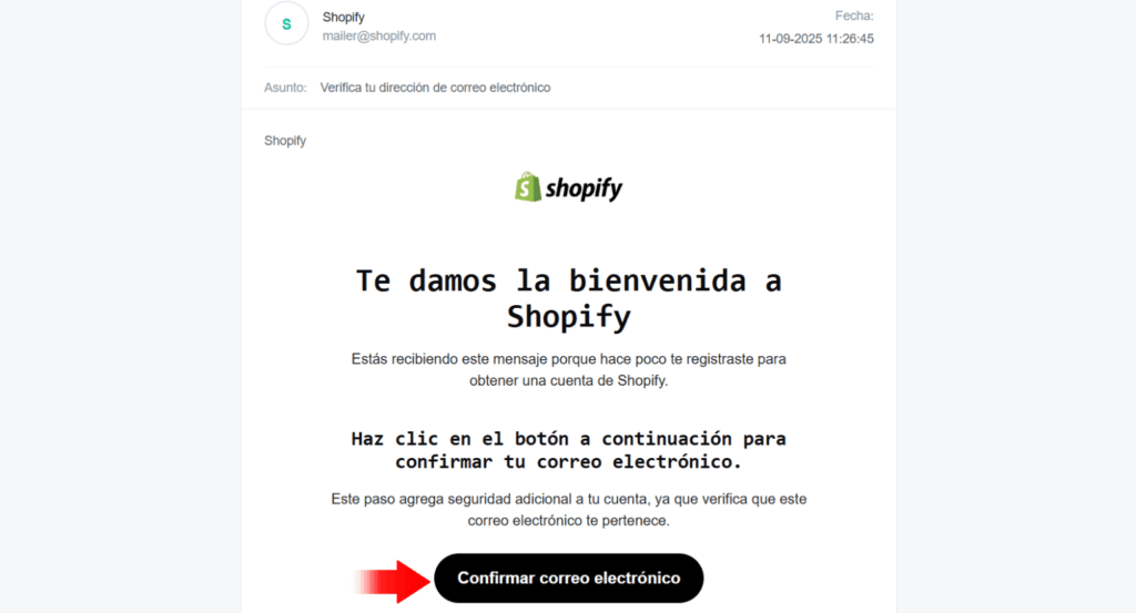 Verificar correo de shopify